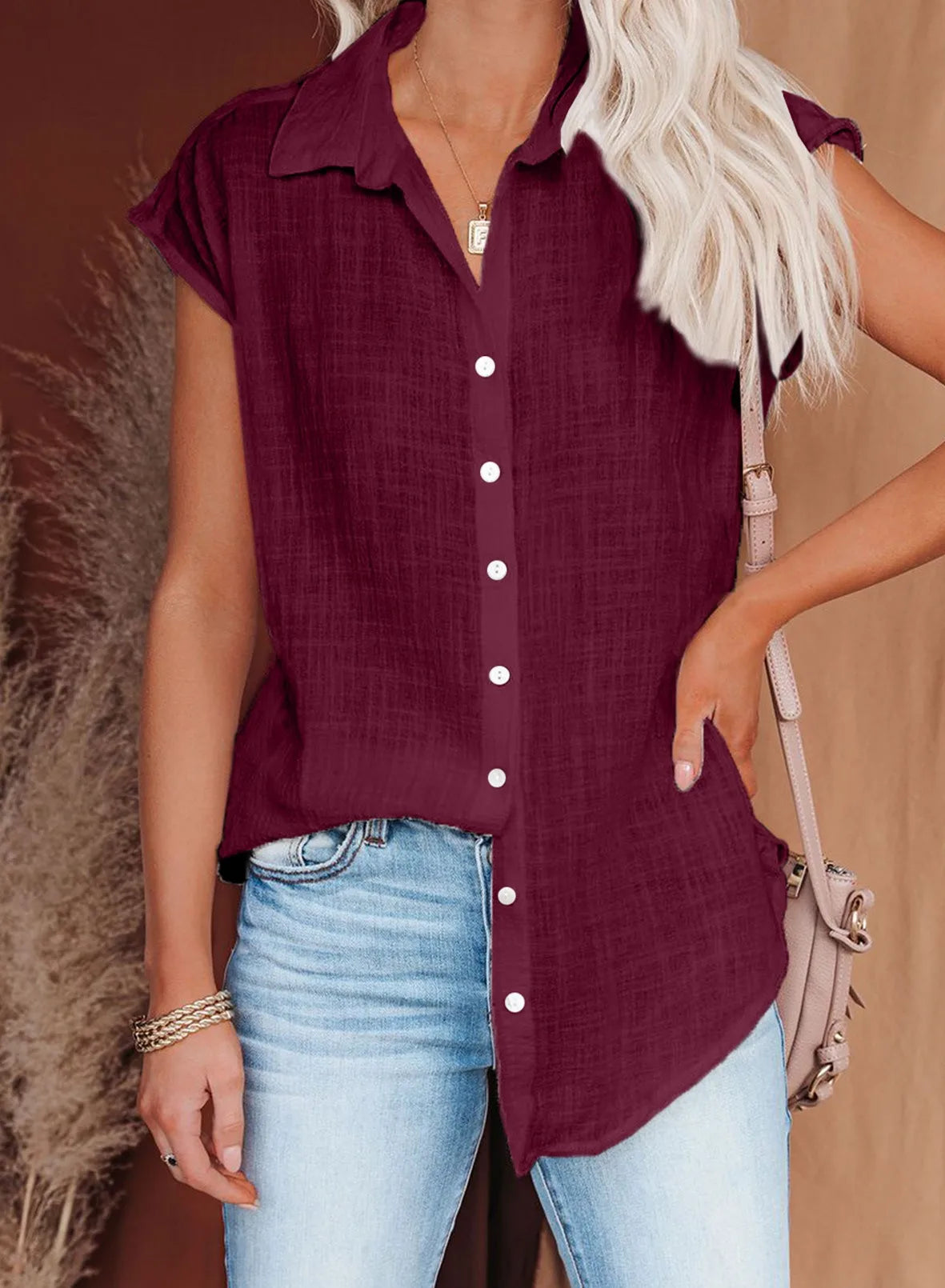 Camisas de algodón para mujer, blusas y Tops holgados Harajuku con botones de manga corta de Color sólido Vintage, Túnica informal para mujer, camiseta de gran tamaño