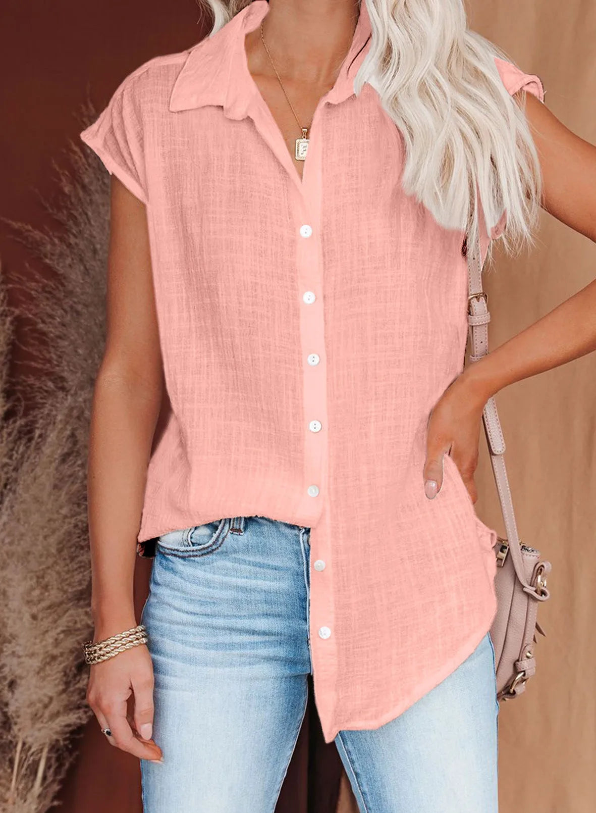 Camisas de algodón para mujer, blusas y Tops holgados Harajuku con botones de manga corta de Color sólido Vintage, Túnica informal para mujer, camiseta de gran tamaño