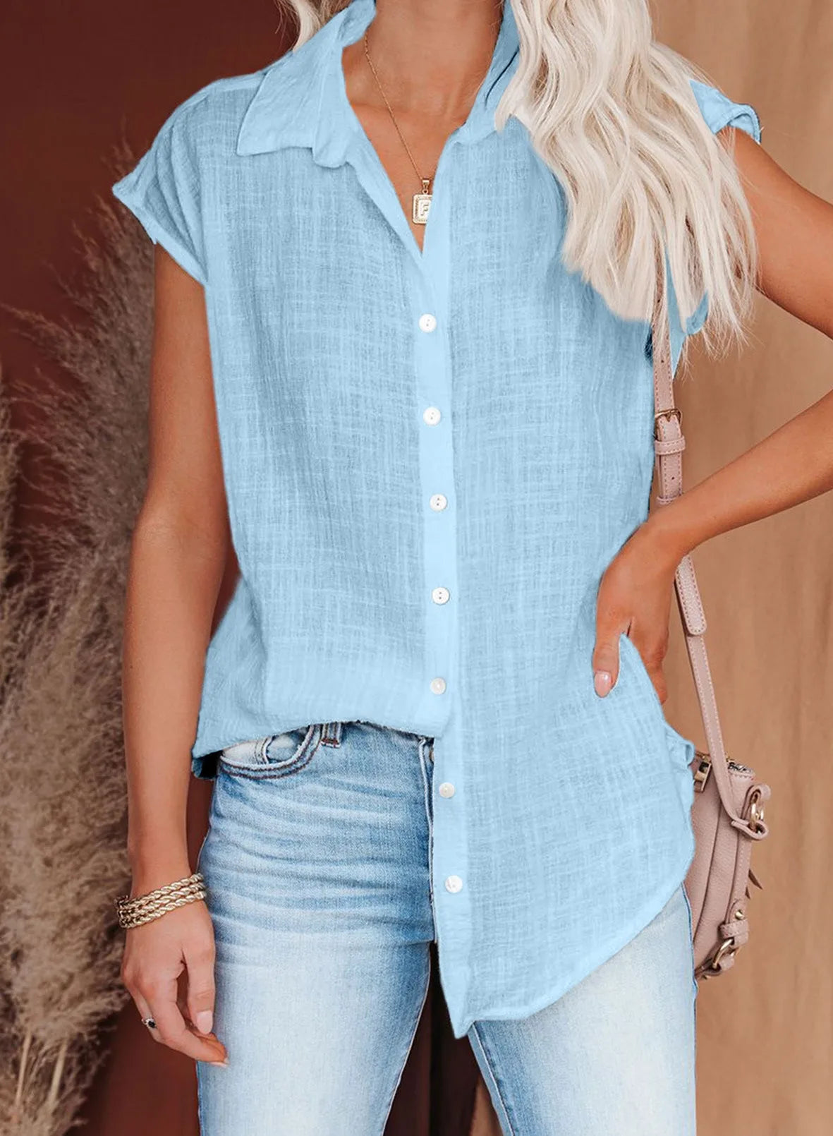 Camisas de algodón para mujer, blusas y Tops holgados Harajuku con botones de manga corta de Color sólido Vintage, Túnica informal para mujer, camiseta de gran tamaño