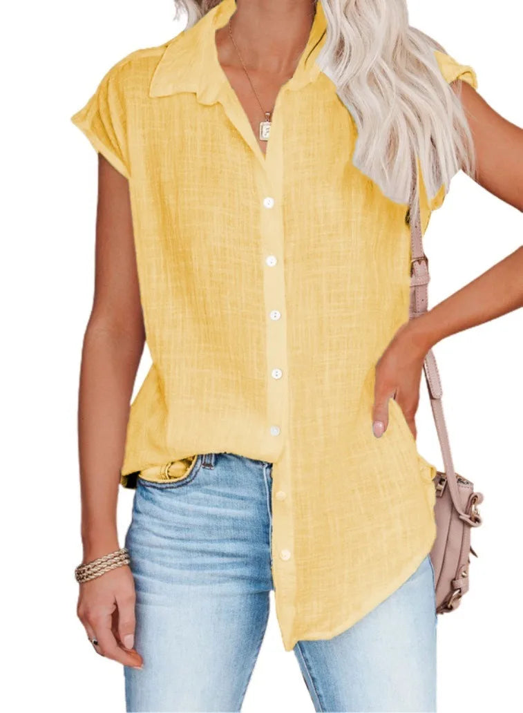 Camisas de algodón para mujer, blusas y Tops holgados Harajuku con botones de manga corta de Color sólido Vintage, Túnica informal para mujer, camiseta de gran tamaño