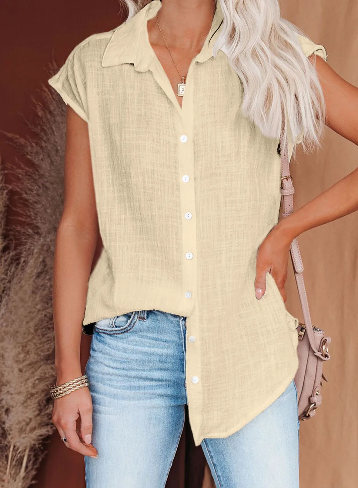 Camisas de algodón para mujer, blusas y Tops holgados Harajuku con botones de manga corta de Color sólido Vintage, Túnica informal para mujer, camiseta de gran tamaño