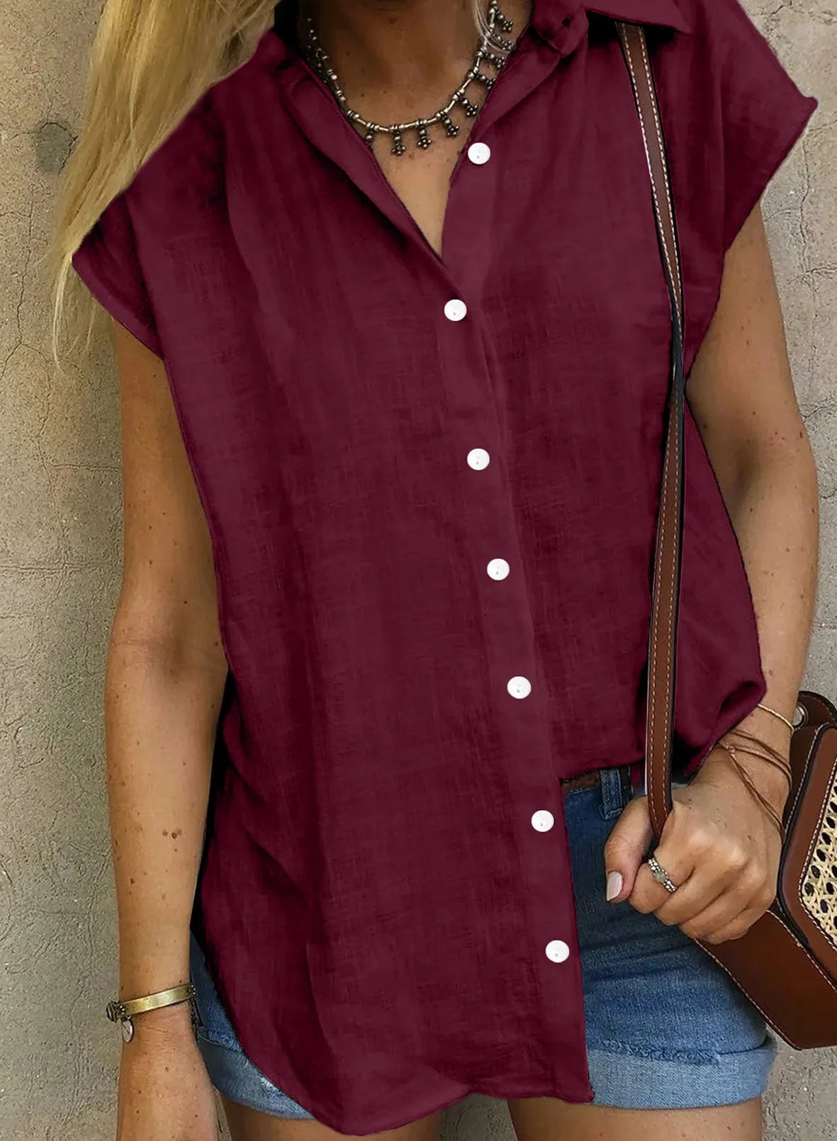 Camisas de algodón para mujer, blusas y Tops holgados Harajuku con botones de manga corta de Color sólido Vintage, Túnica informal para mujer, camiseta de gran tamaño