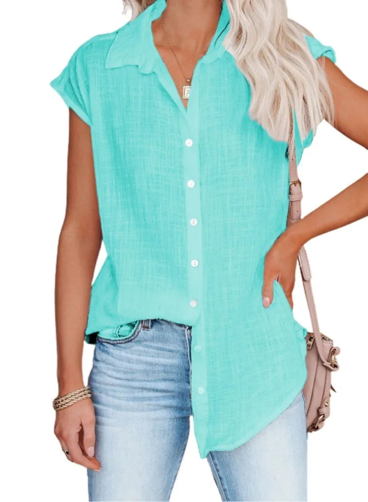 Camisas de algodón para mujer, blusas y Tops holgados Harajuku con botones de manga corta de Color sólido Vintage, Túnica informal para mujer, camiseta de gran tamaño