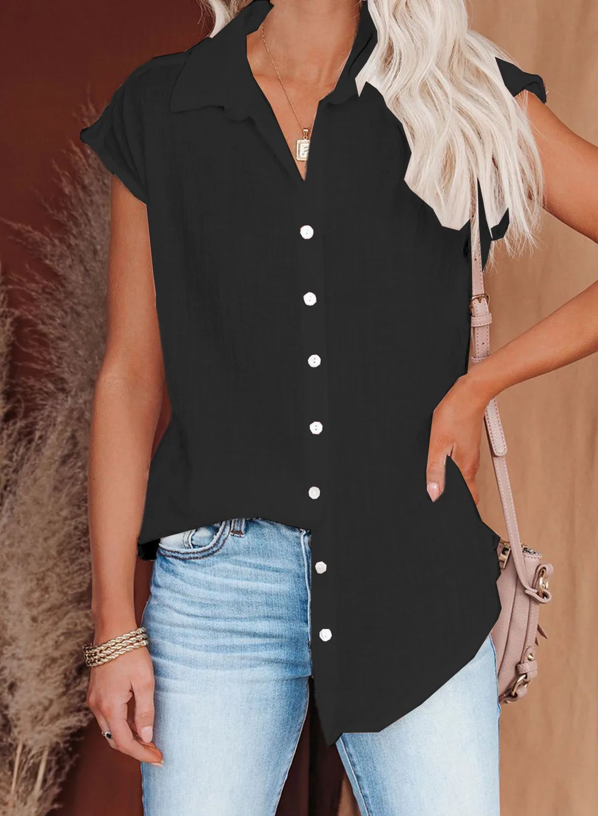 Camisas de algodón para mujer, blusas y Tops holgados Harajuku con botones de manga corta de Color sólido Vintage, Túnica informal para mujer, camiseta de gran tamaño