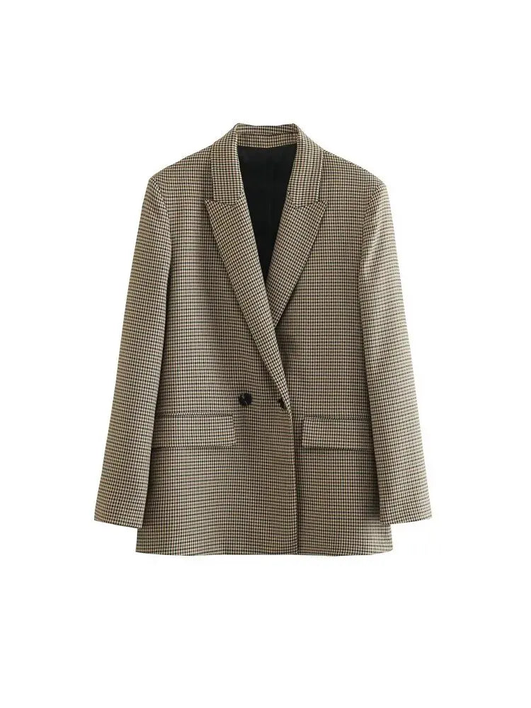 Blazer Feminino Trespassado Xadrez Bolsos
