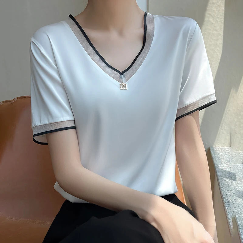 Blusa Seda Urbana com Decote em V