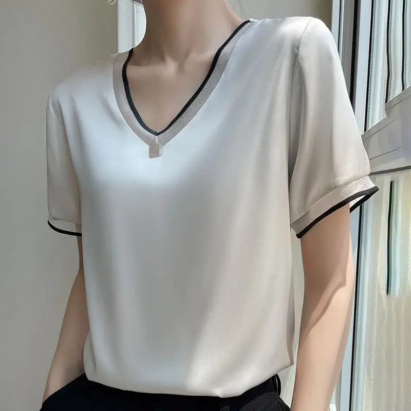 Blusa Seda Urbana com Decote em V