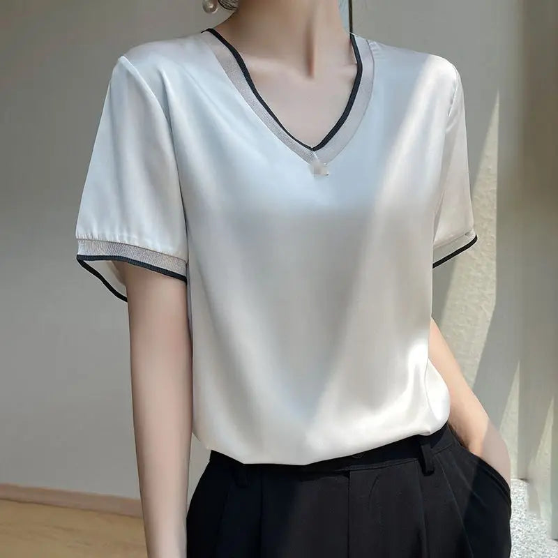Blusa Seda Urbana com Decote em V