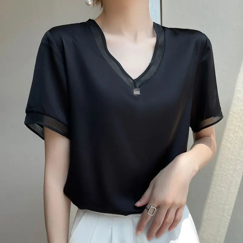 Blusa Seda Urbana com Decote em V