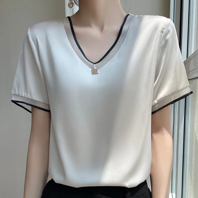 Blusa Seda Urbana com Decote em V