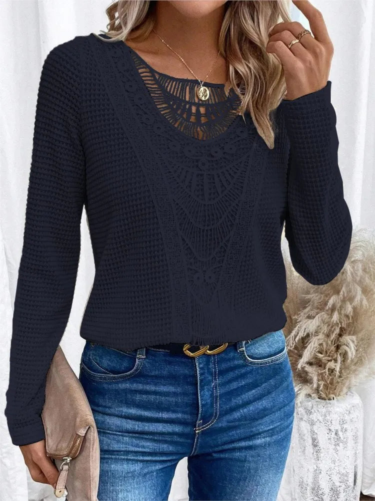 Blusa de Renda com Manga Longa