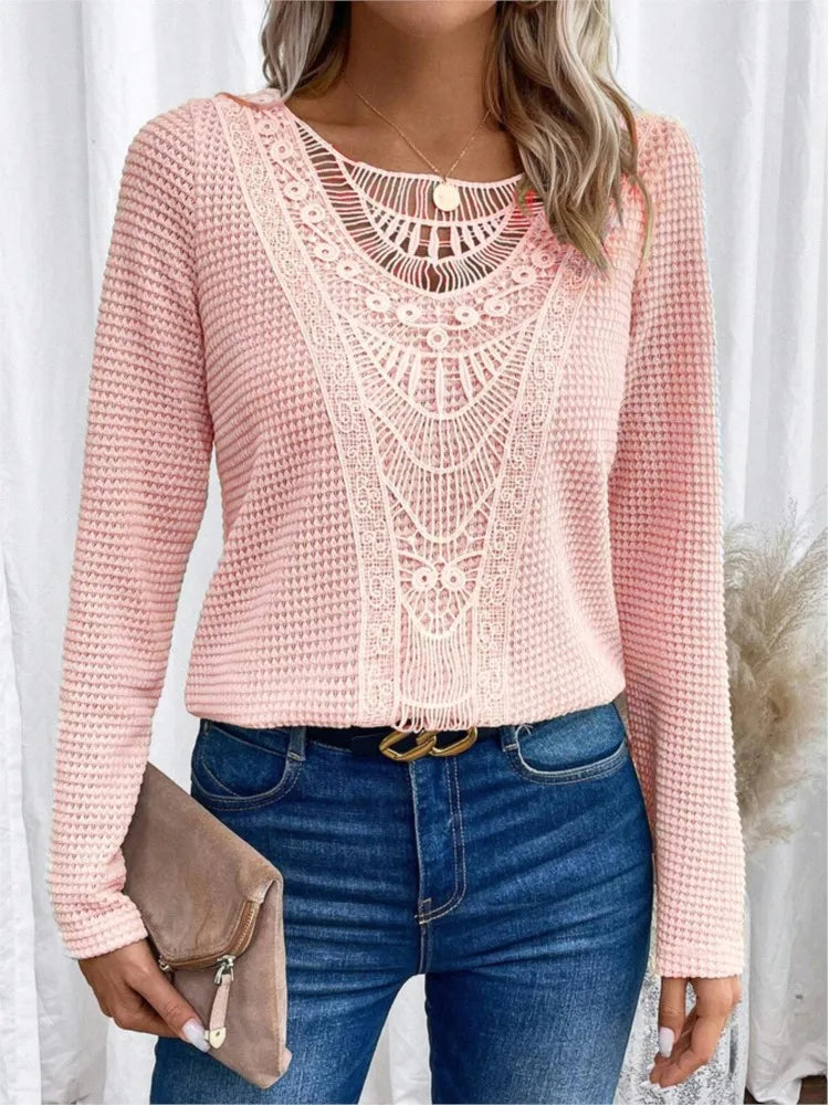 Blusa de Renda com Manga Longa