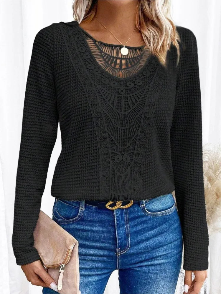 Blusa de Renda com Manga Longa