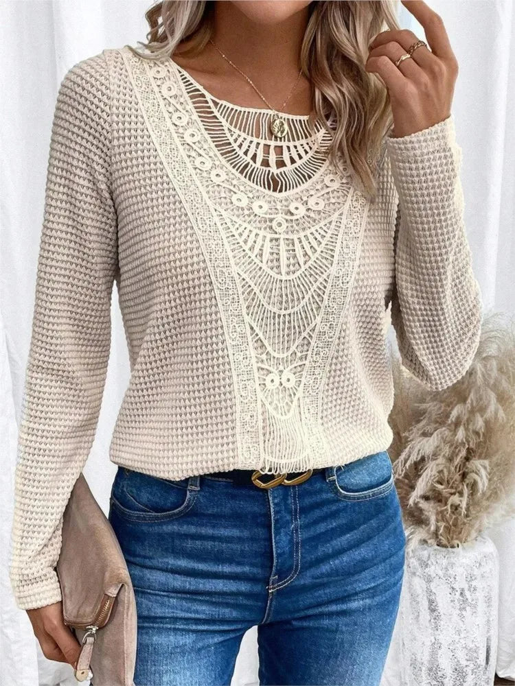 Blusa de Renda com Manga Longa