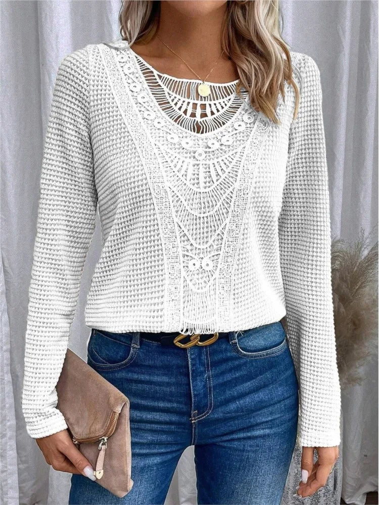 Blusa de Renda com Manga Longa