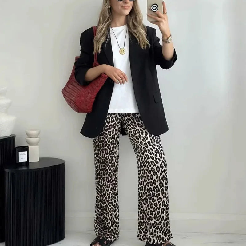Calça Animal Print Feminina Pantalona