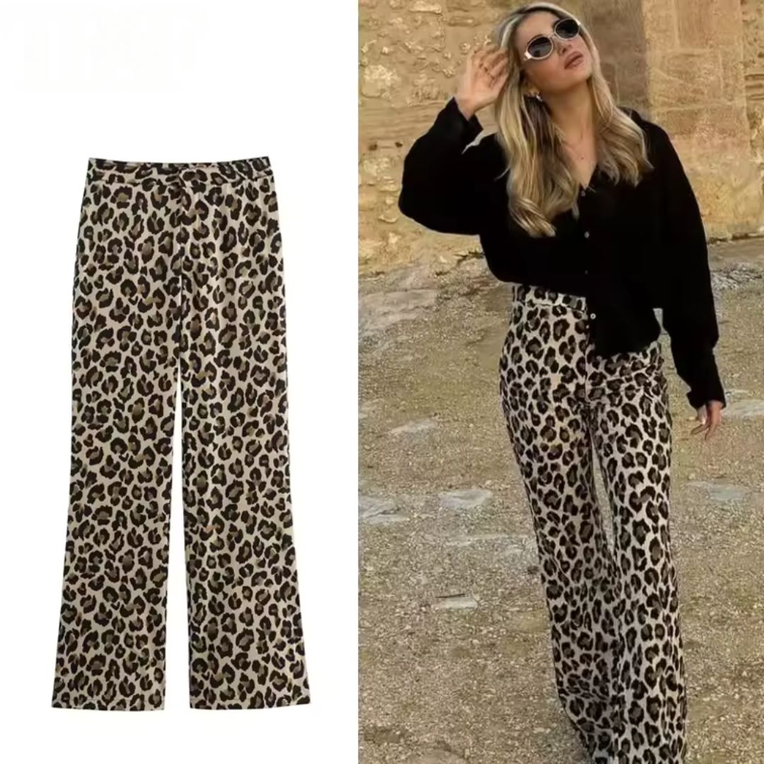 Calça Animal Print Feminina Pantalona
