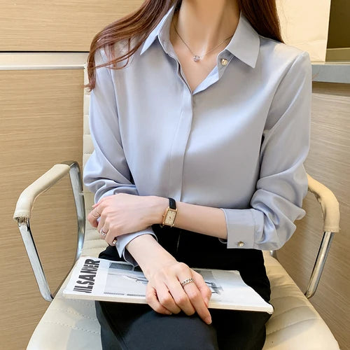 Camisa de Cetim Elegante Office Look