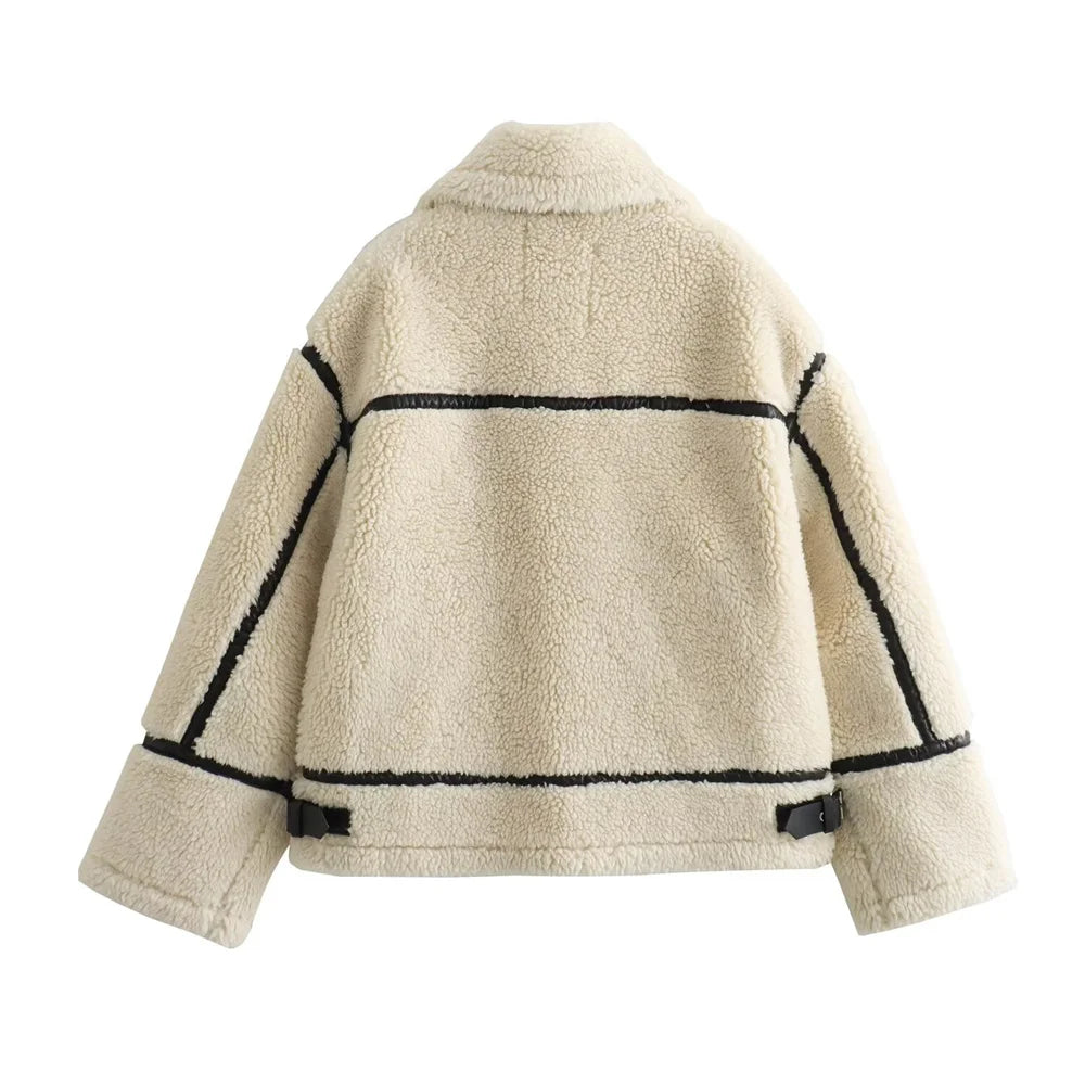Casaco Bege de Pele Feminino Curto
