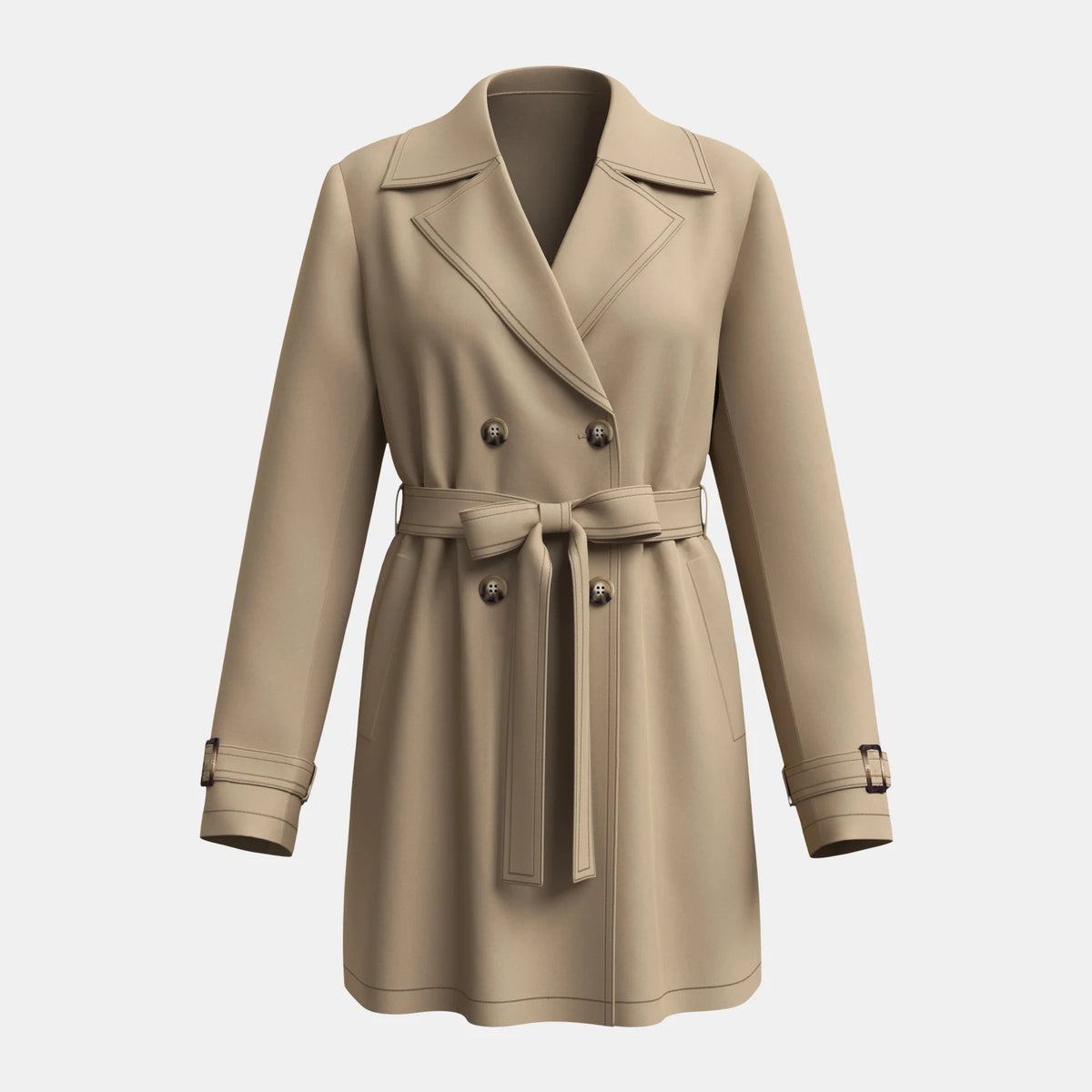 Casaco Trench Coat Bege Feminino Duplo Breasted