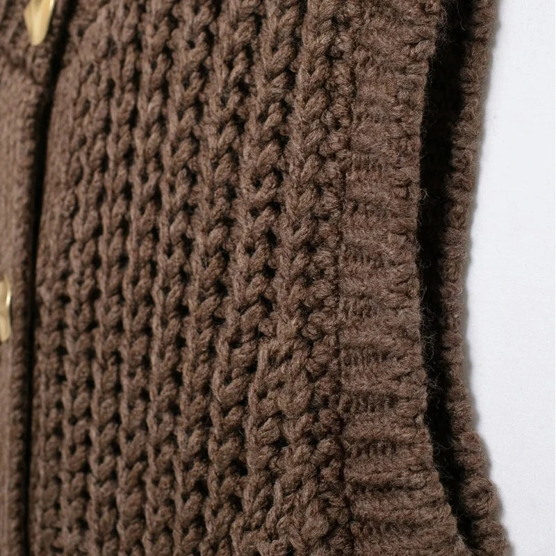 Colete Marrom Crochê Preppy