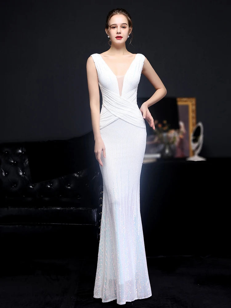 Vestido feminino de lantejoulas dourado com gola, elegante vestido maxi de festa, vestido longo de baile, 18589