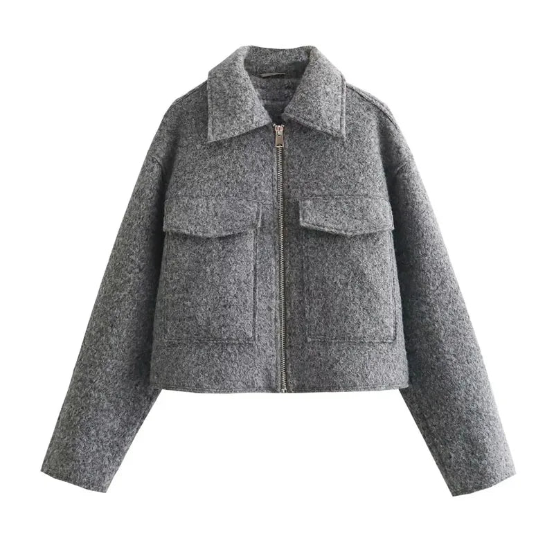 Jaqueta Cinza Feminina Lã Tweed