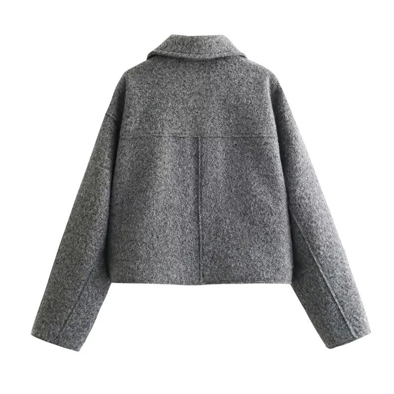 Jaqueta Cinza Feminina Lã Tweed