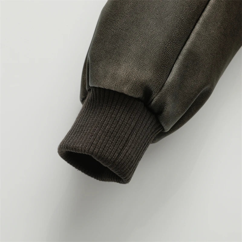 Jaqueta Preta Bomber Feminina Vintage de Couro