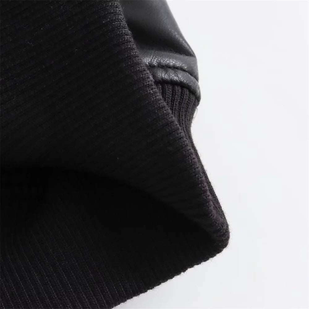 Jaqueta Preta Bomber Feminina de Couro