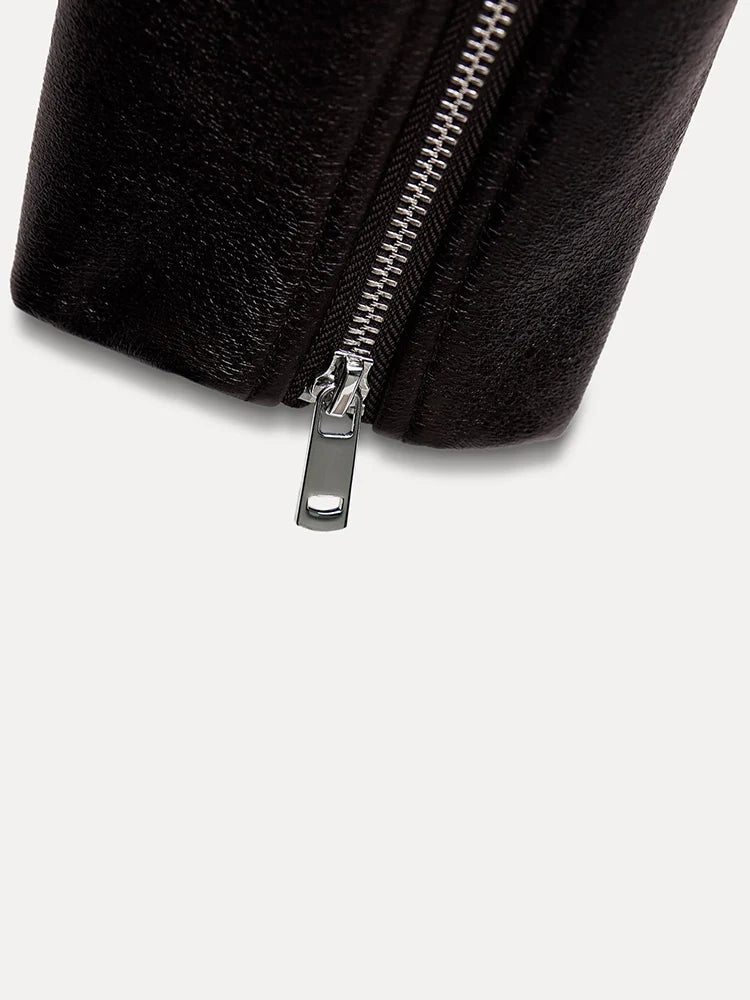 Jaqueta Preta de Couro Feminina Retro Curto Faux Leather
