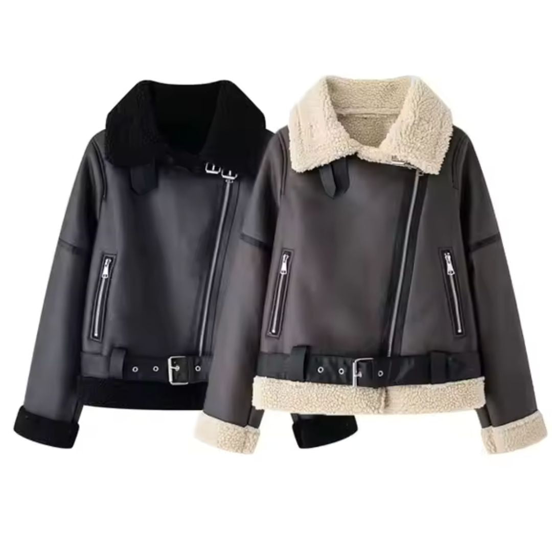 Jaqueta de Couro Feminina com Cinto Heritage