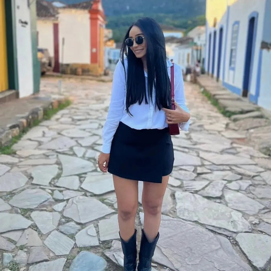 Mini Saia Cintura Alta Short Culotte