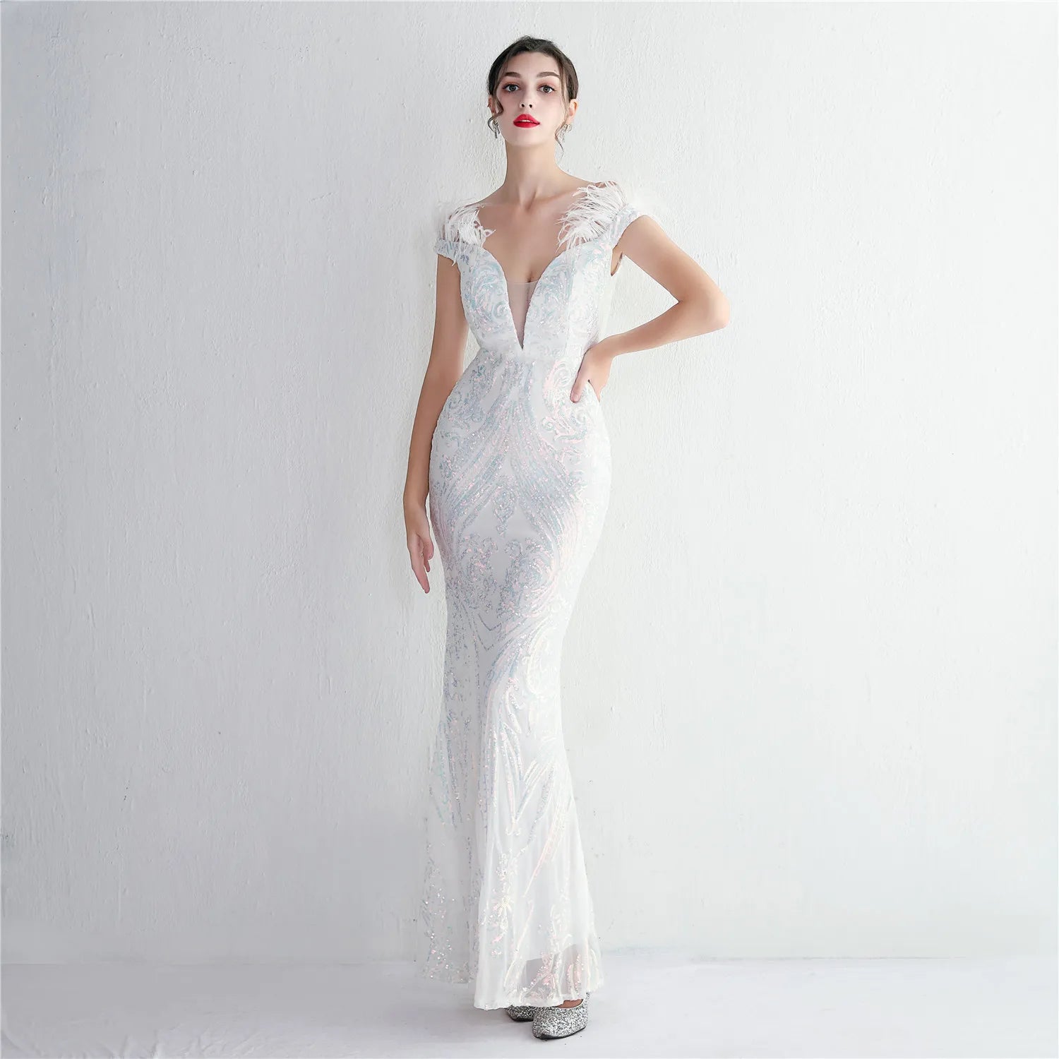 YIDINGZS-vestido feminino fora do ombro com lantejoulas, vestido longo de baile, vestido maxi de festa sexy, verde