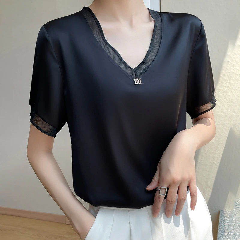 Blusa Seda Urbana com Decote em V