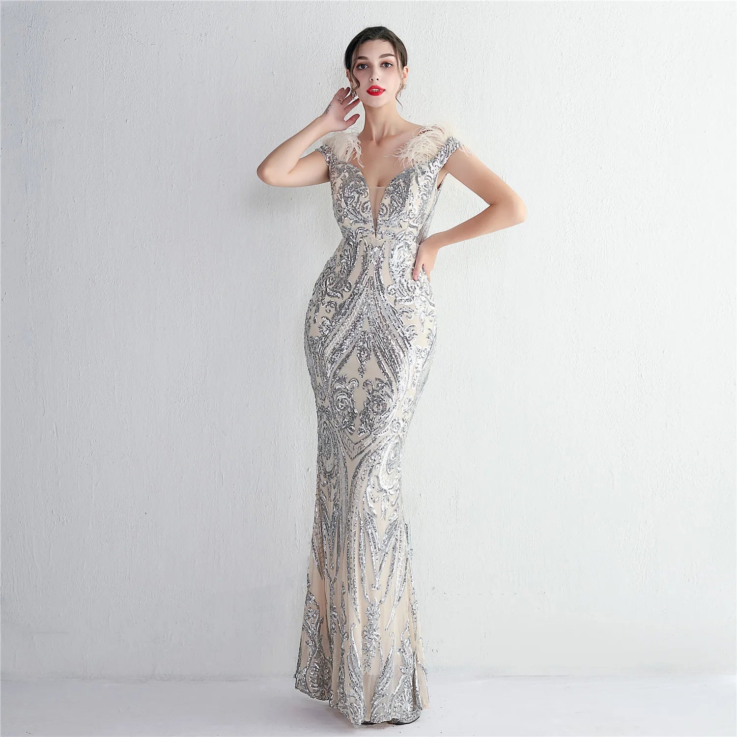 YIDINGZS-vestido feminino fora do ombro com lantejoulas, vestido longo de baile, vestido maxi de festa sexy, verde