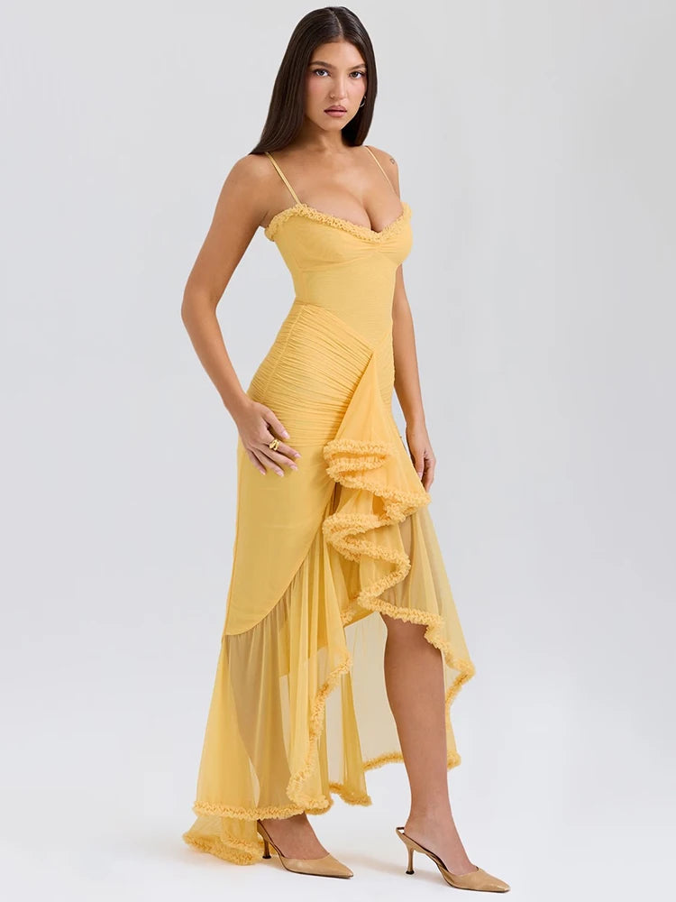 Vestido Amarelo Maxi Sol Drapeado
