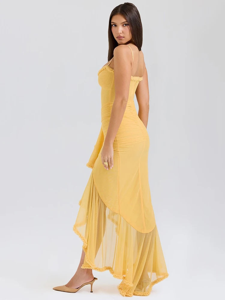 Vestido Amarelo Maxi Sol Drapeado