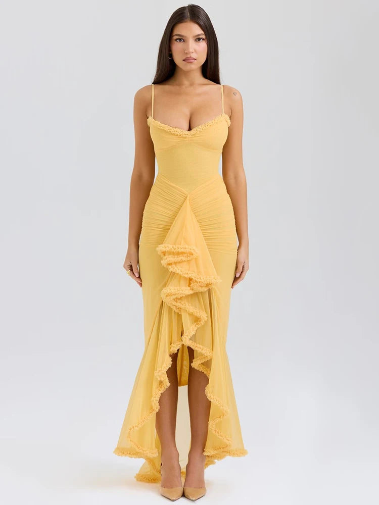 Vestido Amarelo Maxi Sol Drapeado