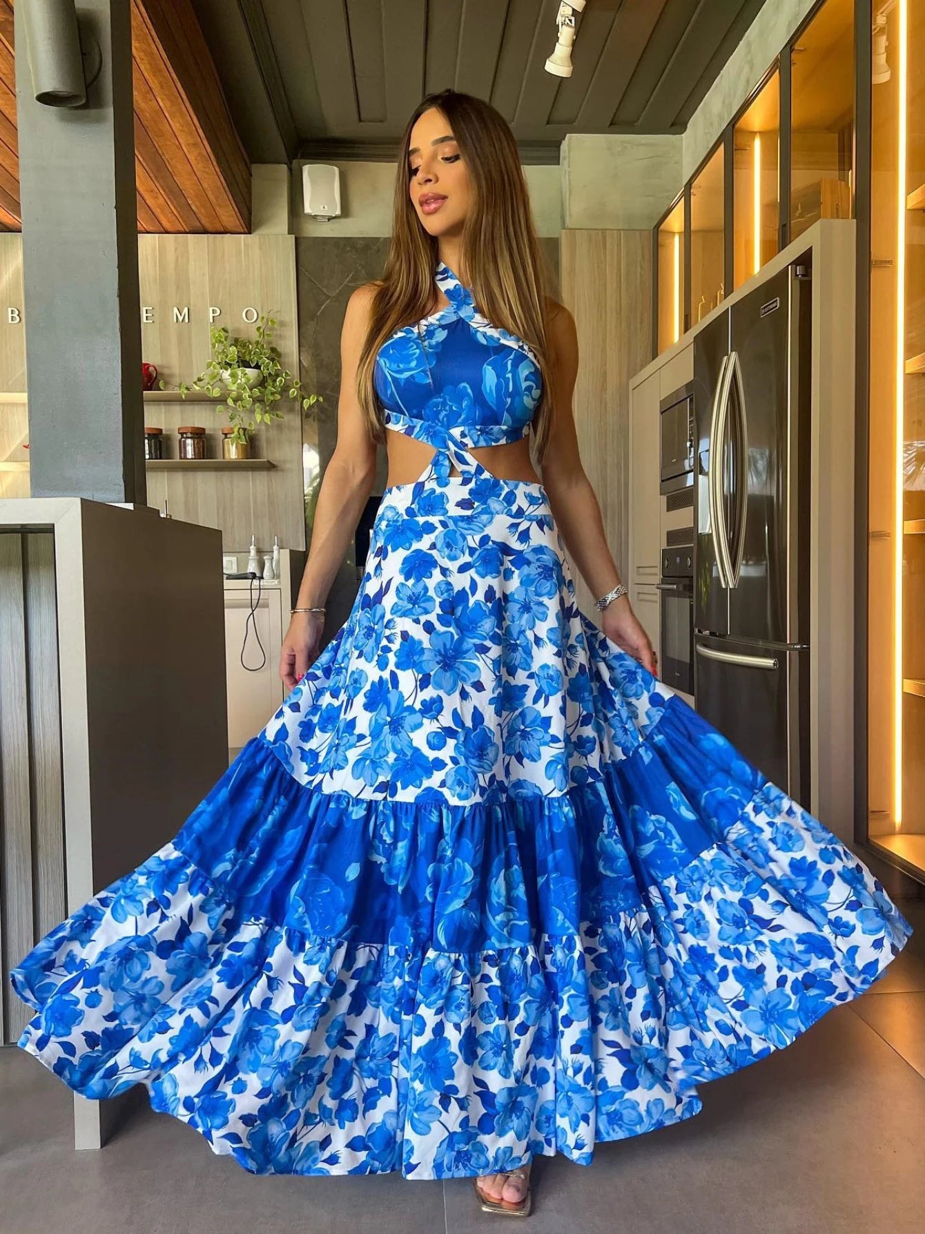 Vestido Azul Longo Belle Fleur