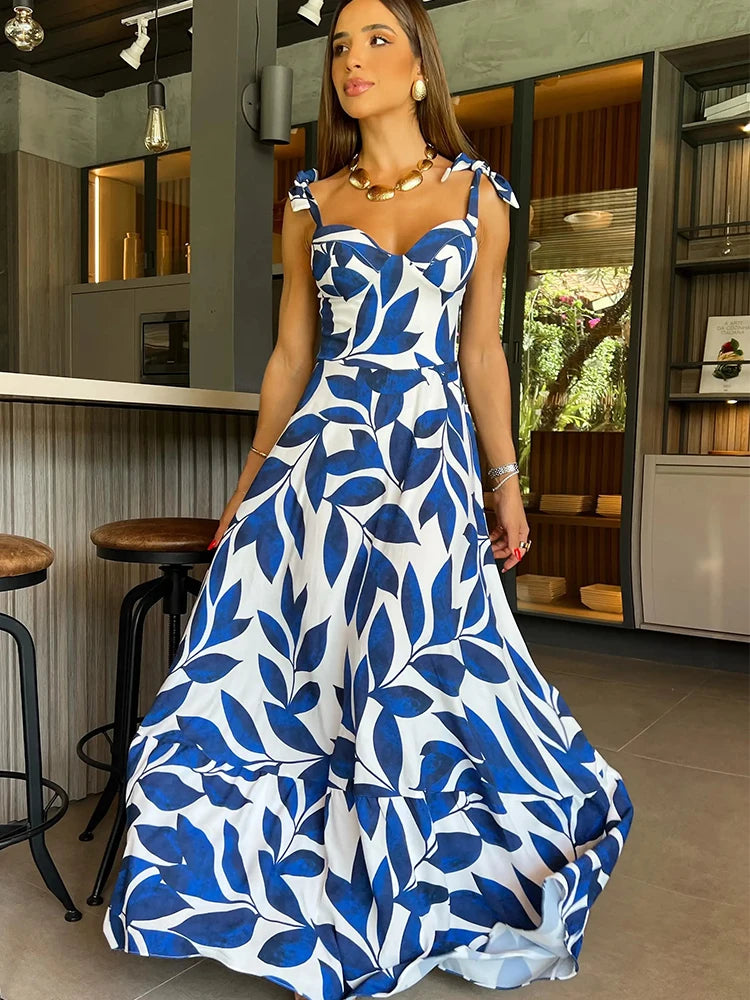 Vestido Azul Longo Ilha Grega