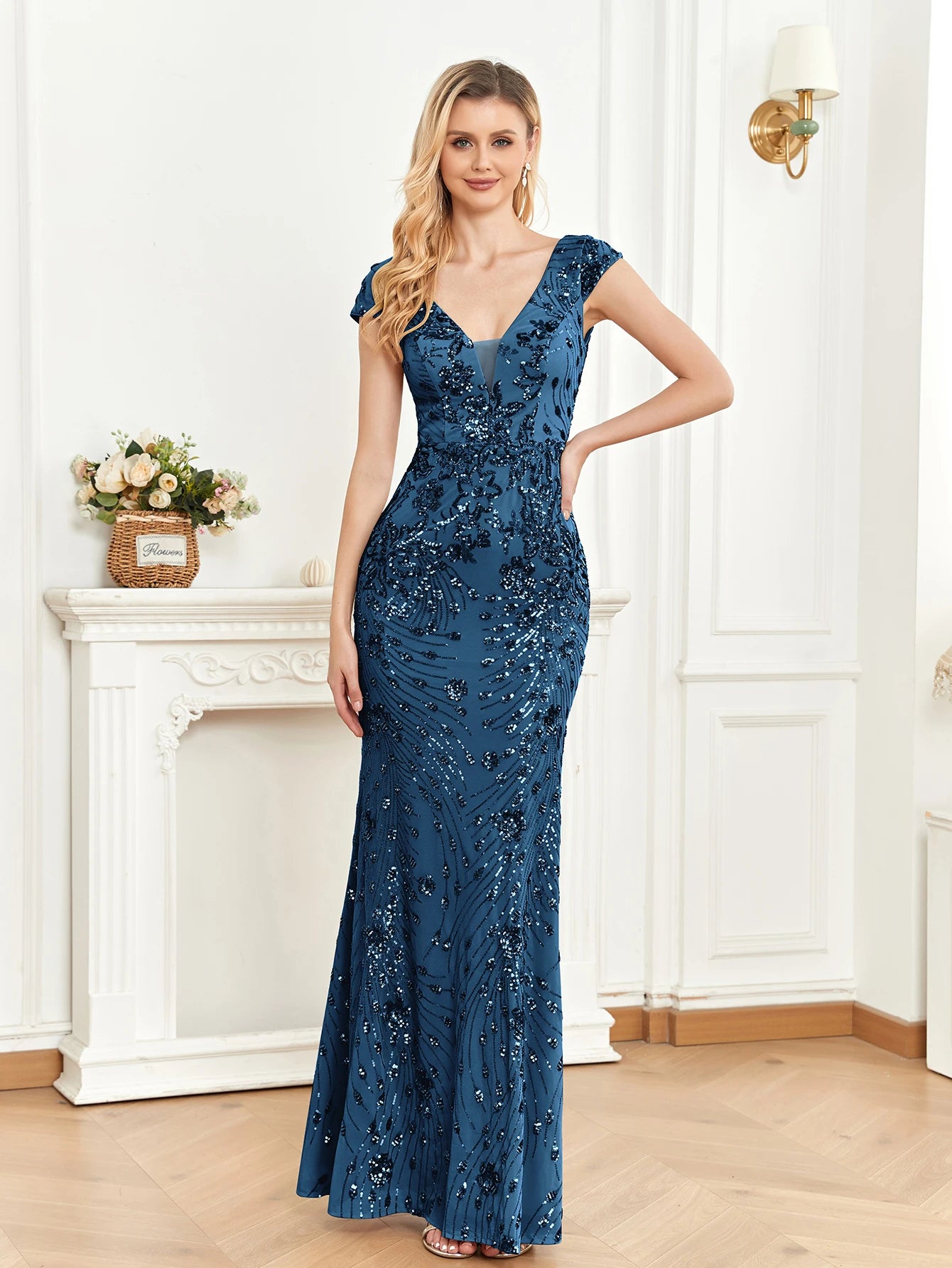 Vestido Azul Marinho Longo Brilho Divino