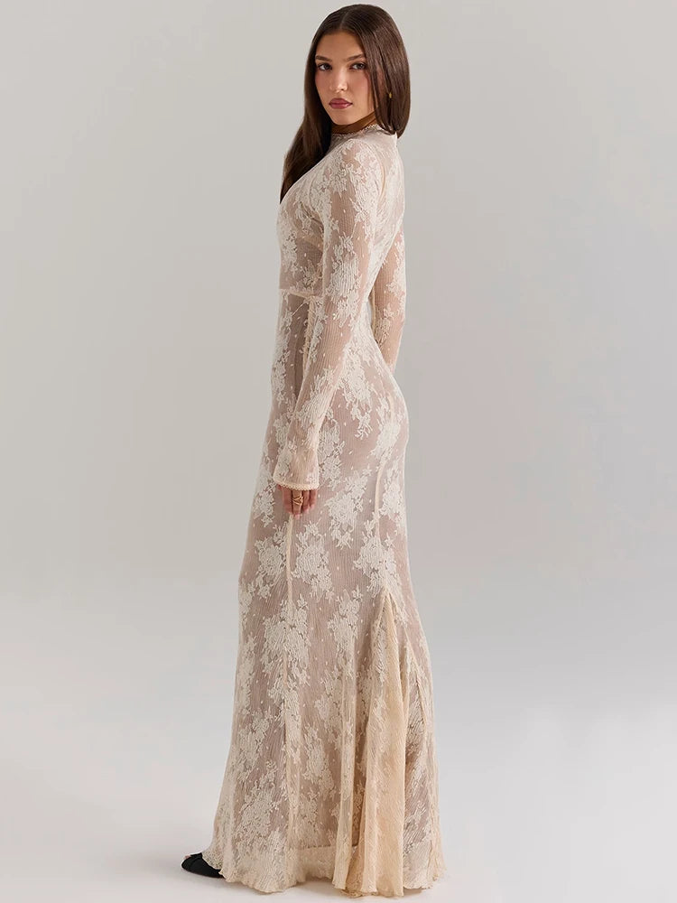 Vestido Branco Longo Renda Encantada Elegance Lace