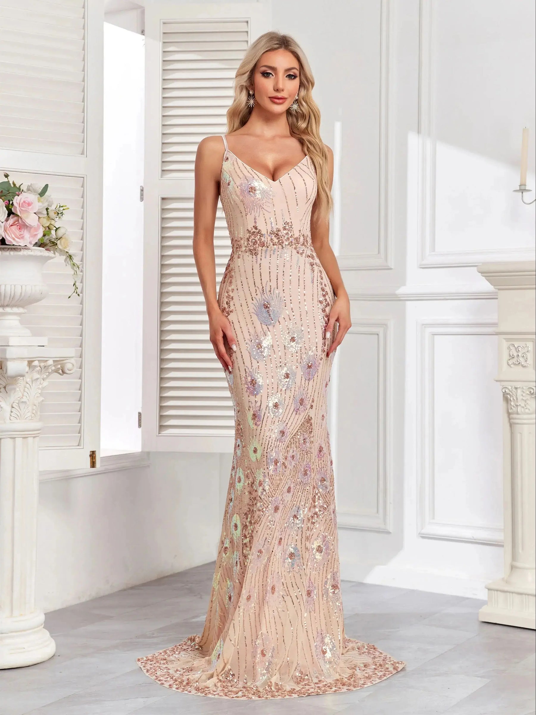 Vestido Champagne Longo Sereia de Cristal