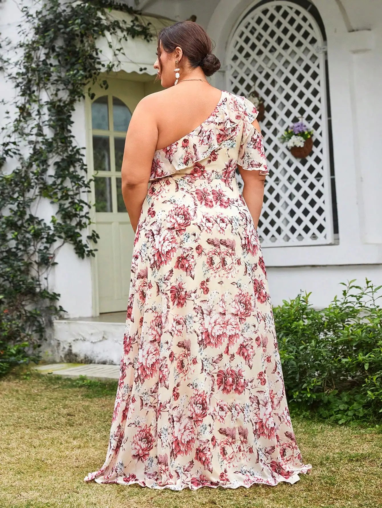 Vestido Estampado Longo Plus Size Assimétrico Ombro Único