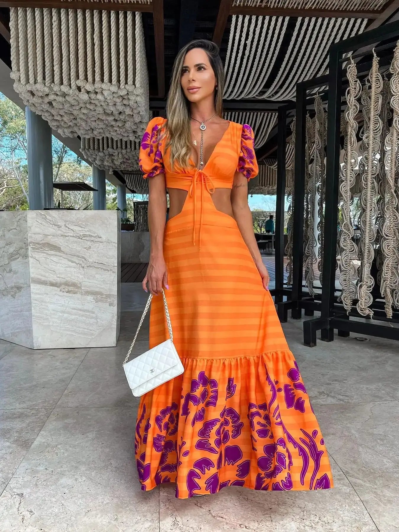 Vestido Laranja Longo Sensação Tropical