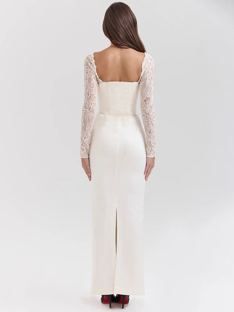 Vestido Longo Branco com Renda Fenda