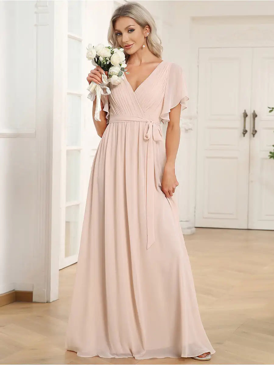 Vestido Longo Elzira Mangas com Babados