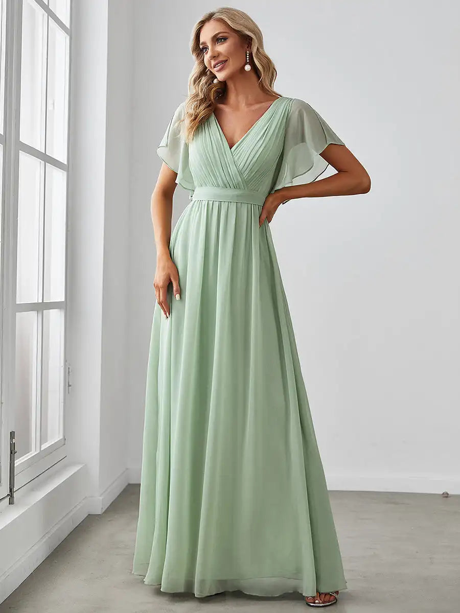 Vestido Longo Elzira Mangas com Babados