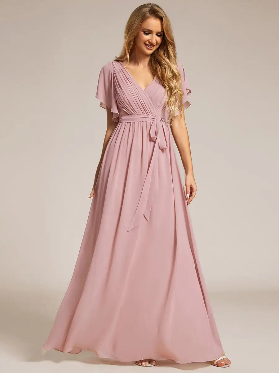 Vestido Longo Elzira Mangas com Babados
